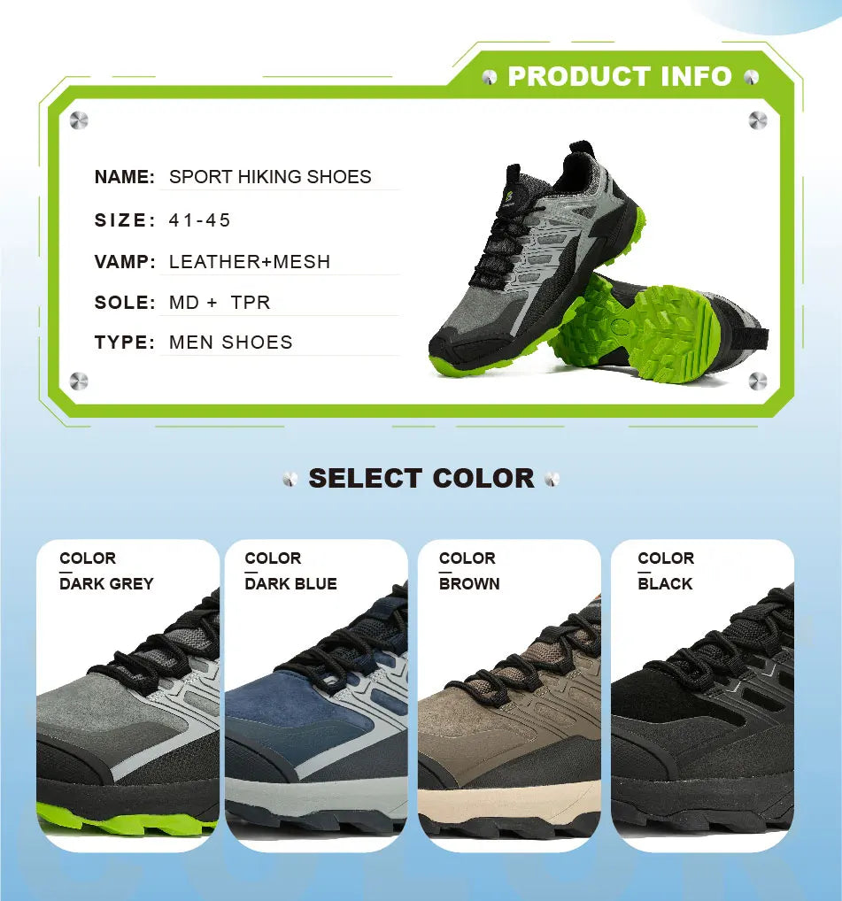 Baasploa Men Hiking Shoes Waterproof Outdoor Sneakers for Men Casual Sneakers Anti-Skid Wear-Resistant Male Shoes New Fashion