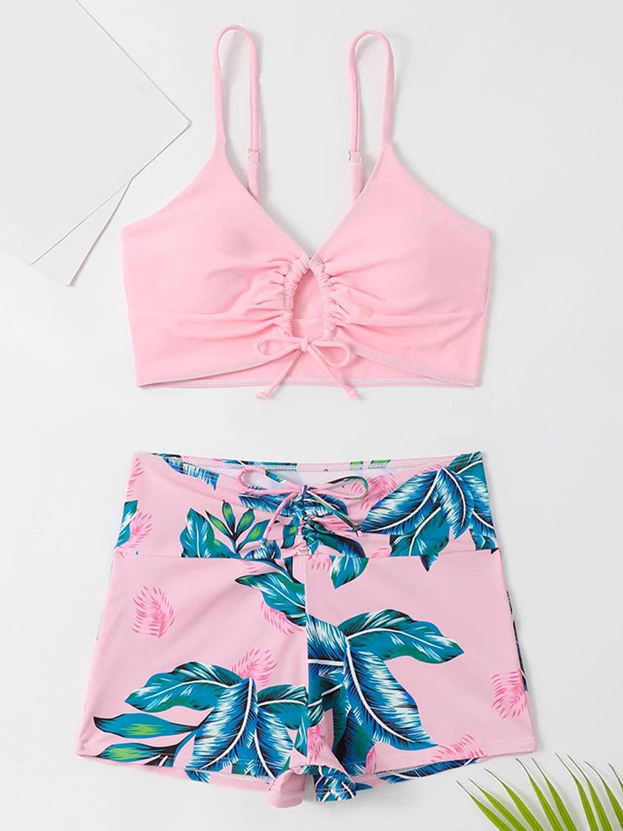 2025 Tie Dye Bikini Drawstring Swimsuit Women High Waist Shorts Swimwear Female Padded Bathing Suit Swimming Beachwear Summer