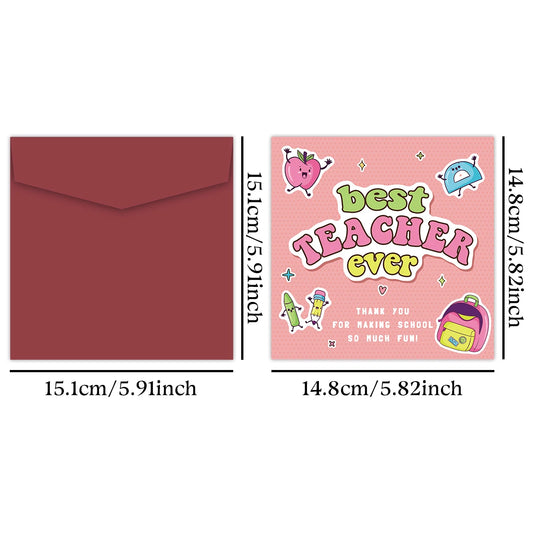 1Set Best Teacher Ever Thank You Card Cute Teacher Appreciation Card with Envelopes, Funny Writable Card Gifts for Teacher's Day