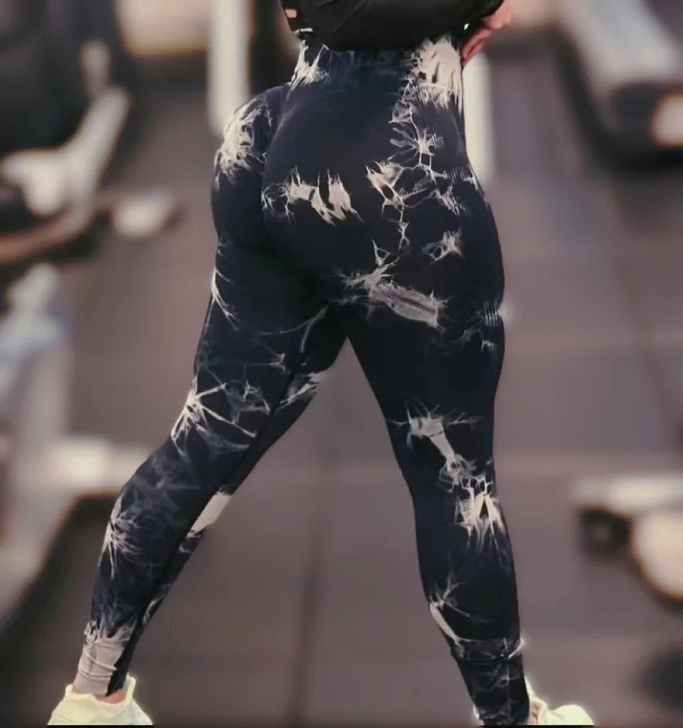 Tie Dye Seamless Gym Leggings Women Push Up Women Mallas Sports Fitness Contour Yoga Running Pants Elastic Leggins