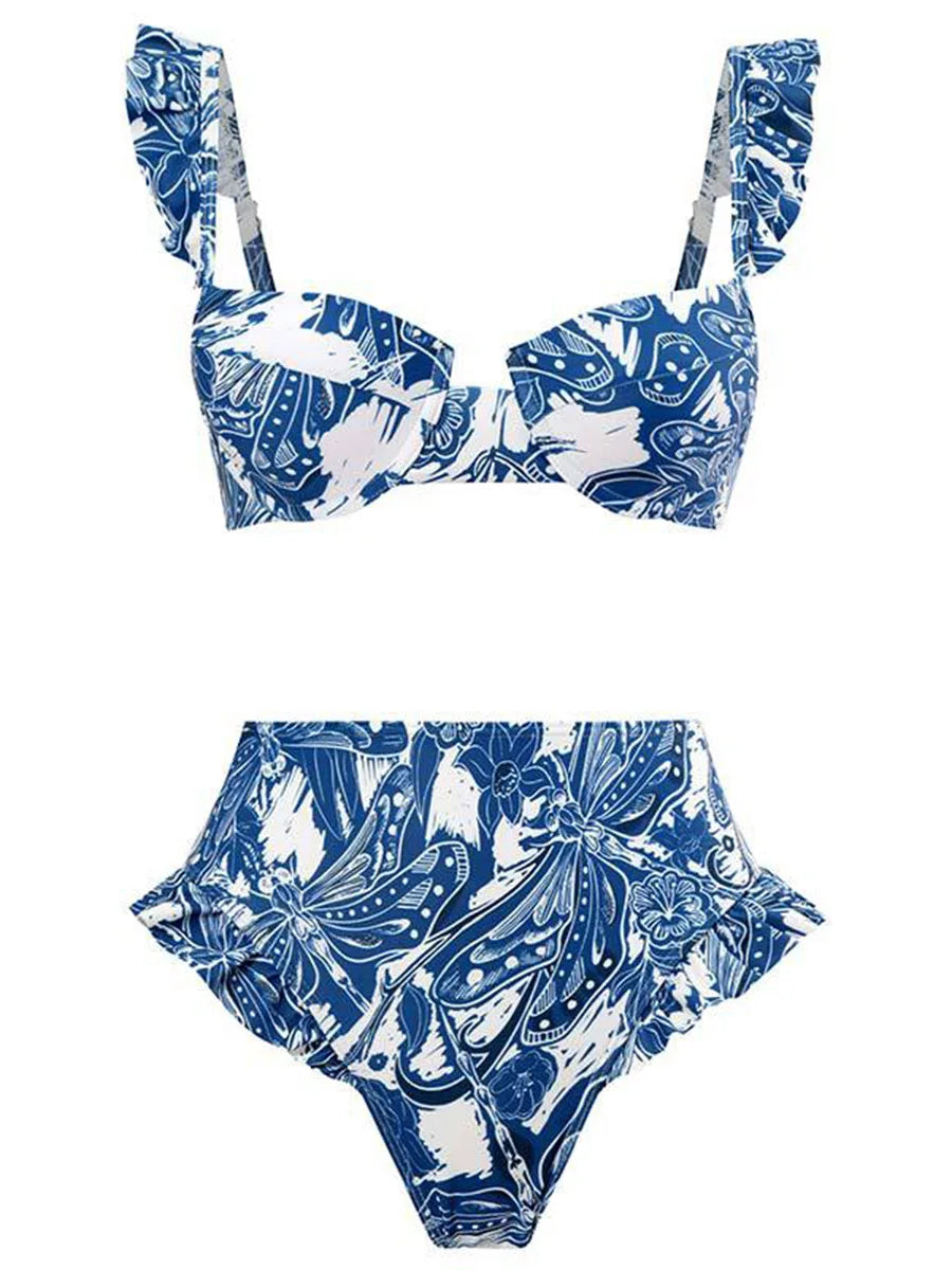 3 Pieces Push Up Bikini 2025 High Waist Swimsuit & Skirt Sexy Ruffle Swimwear Women Bathing Swimming Swim Suit Female Beachwear