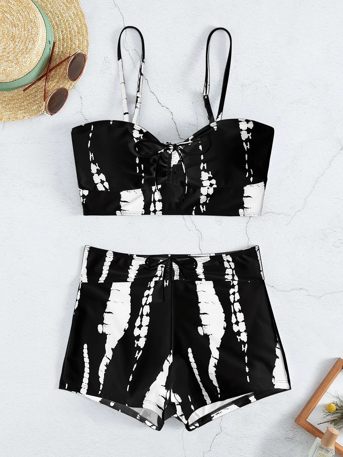 2025 Tie Dye Bikini Drawstring Swimsuit Women High Waist Shorts Swimwear Female Padded Bathing Suit Swimming Beachwear Summer