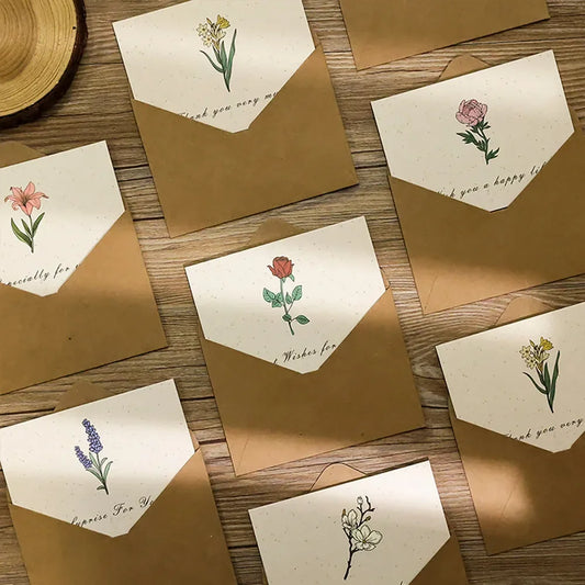 6PCS Vintage Botanical Greeting Cards Simple Cards Valentine's Day Mother's Day Wedding Birthday Message Wishes Thank You Cards
