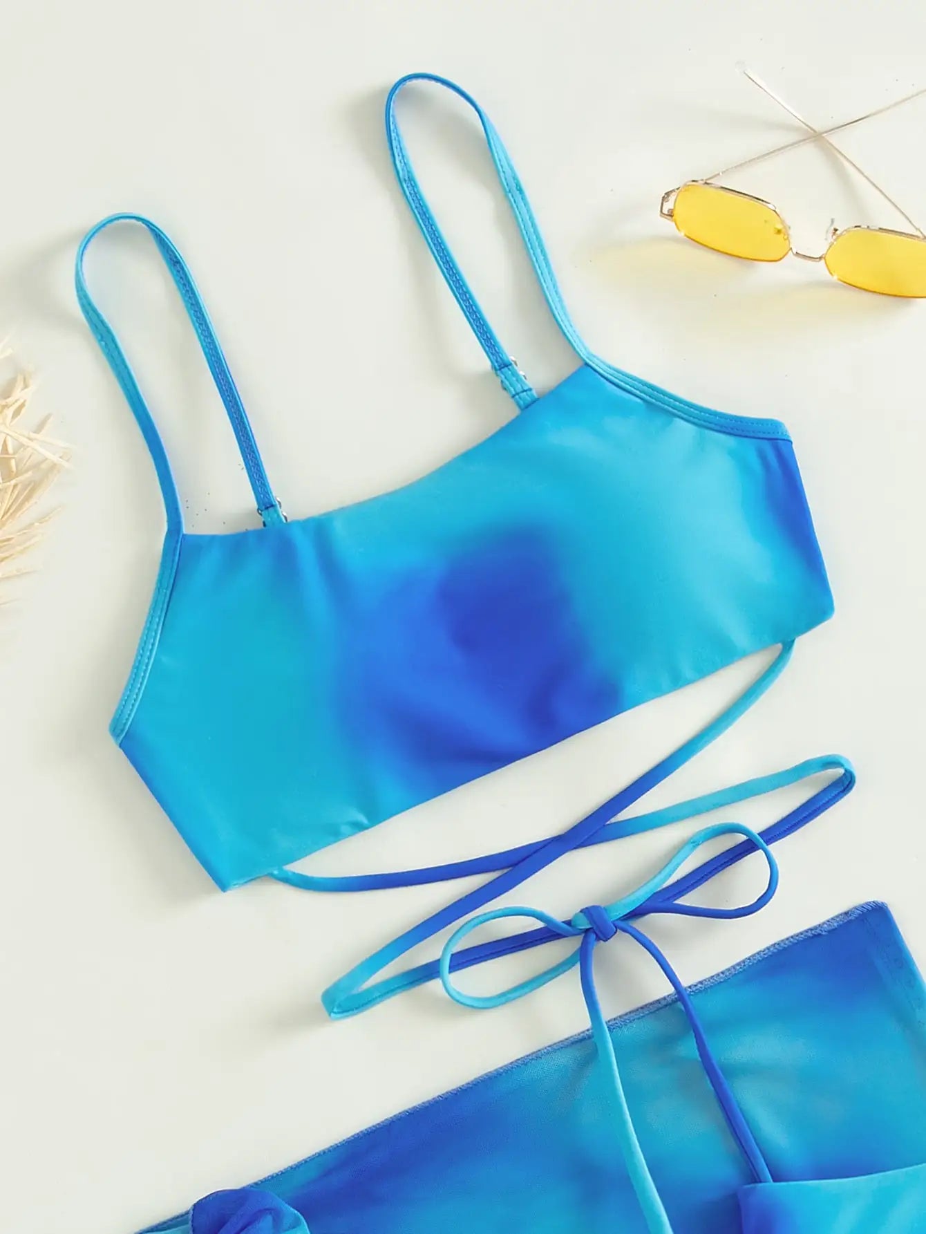 3 Pieces Ombre Lace Up Bikini Swimsuit & Beach Skirt Sexy Swimwear Women 2025 Bathing Swimming Swim Suit Female Summer Beachwear