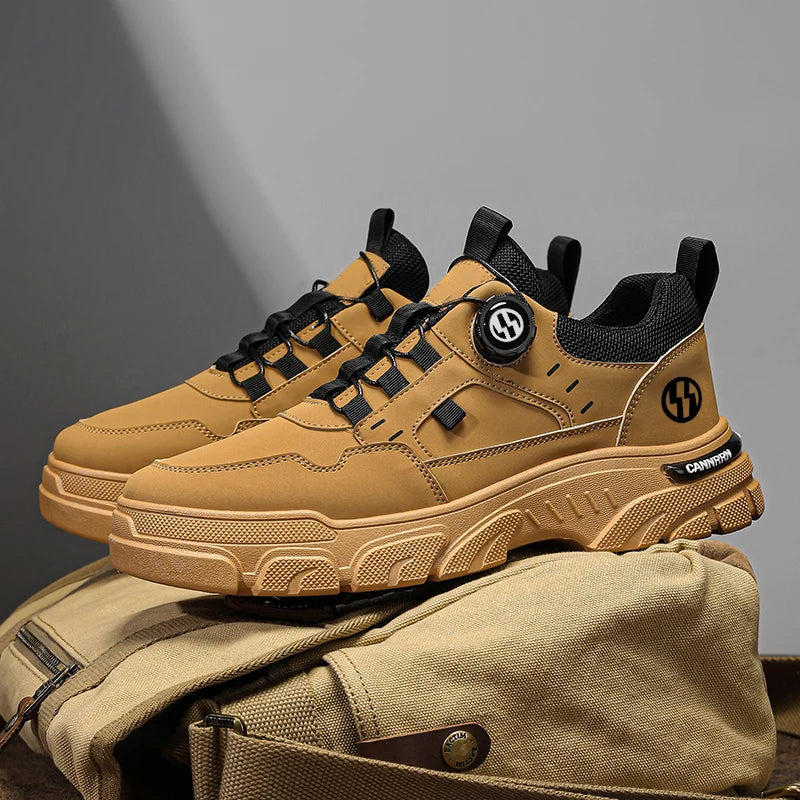 British Style Outdoor Men Work Shoes Rotating Button Fashion Motorcycle Shoes Versatile Men Casual Shoes Comfortable Sport Shoes