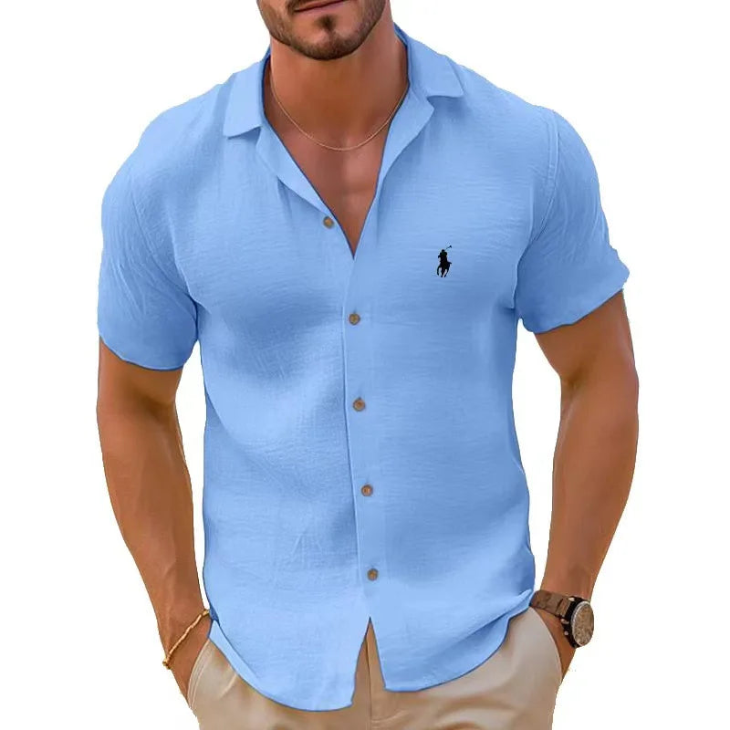 2025 Summer Hot Selling Men's Beach Shirt Cotton Hemp Short Sleeve Hawaiian Wind Speed Dry Breathable Vacation Casual Shirt