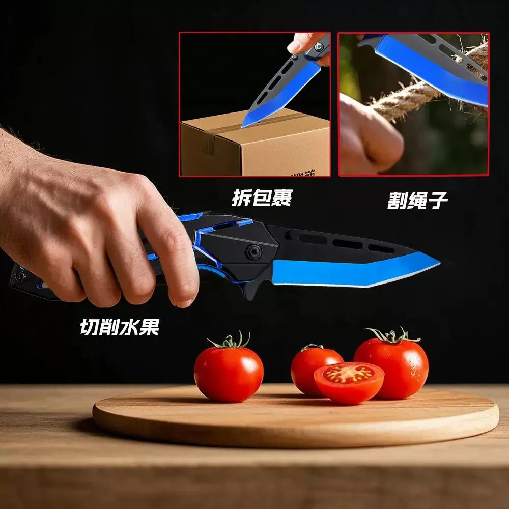 All steel portable folding knife, fruit knife, multifunctional outdoor tactical camping survival knife, hunting tool knife