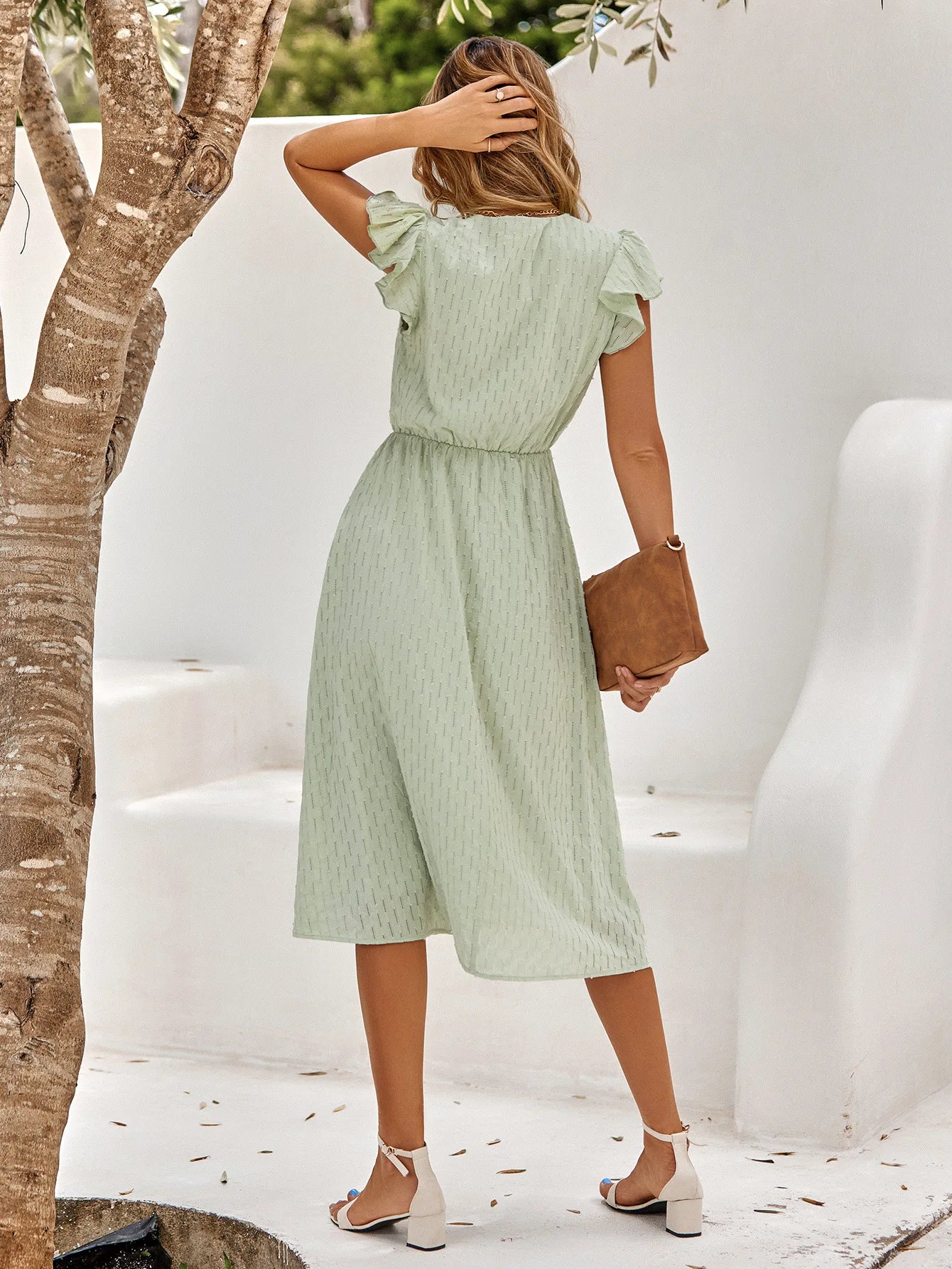 2025 New Summer Dress Women Casual Solid V-neck High Waist Fresh Wind Midi Dresses For Women Elegant Boho White Dress Vestidos