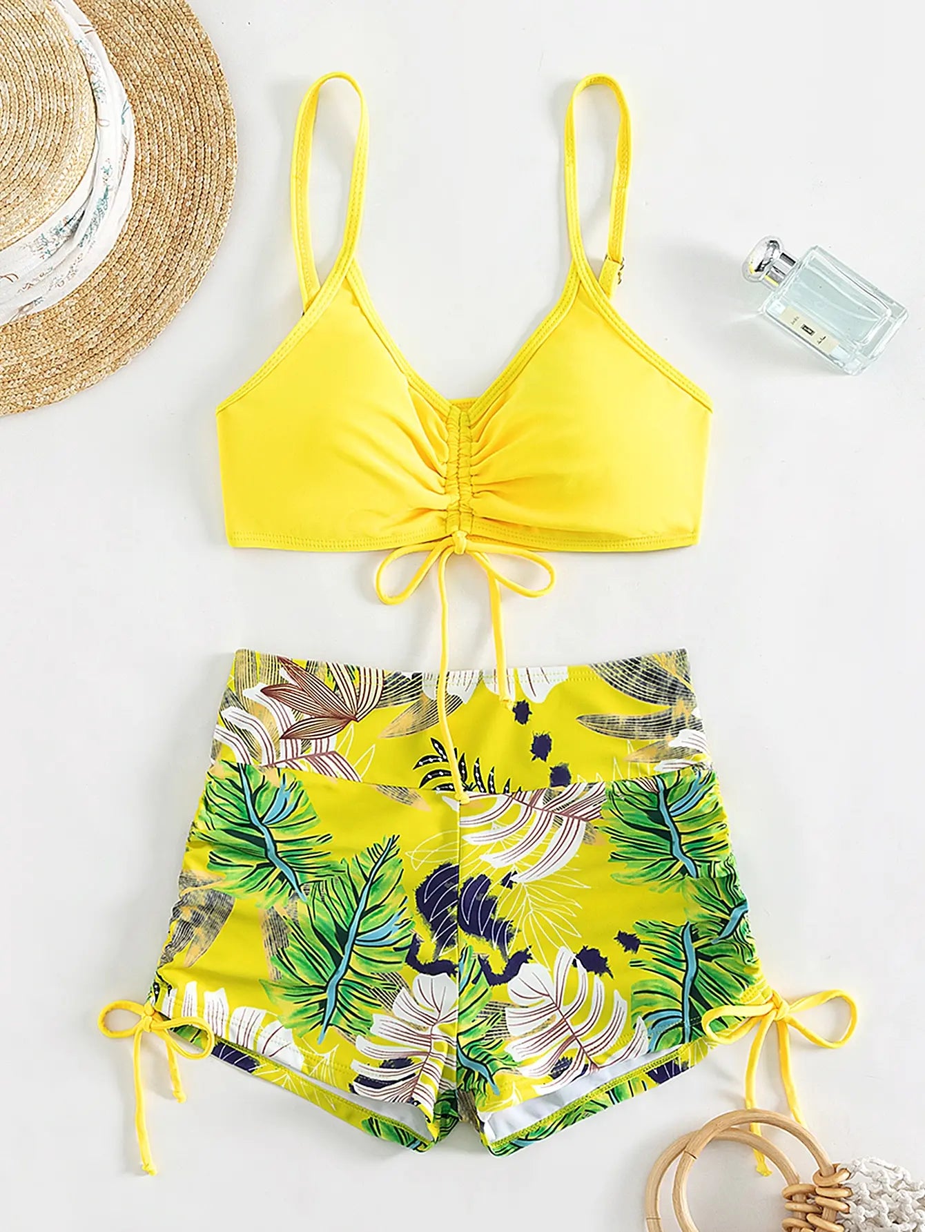 2025 Tie Dye Bikini Drawstring Swimsuit Women High Waist Shorts Swimwear Female Padded Bathing Suit Swimming Beachwear Summer