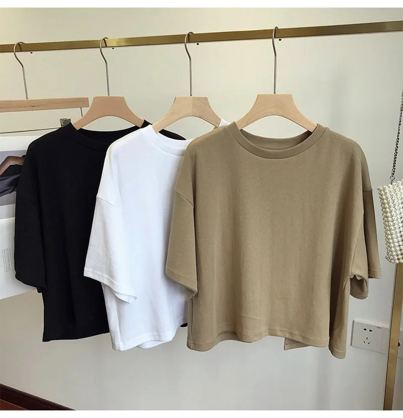 Summer New Ladies Casual Backless T-Shirt 2023 Korean Women Round Neck Loose Sweet Spicy Wind Short-Sleeved Crop Tops