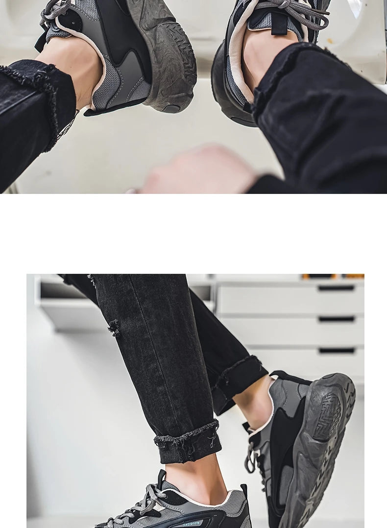 2025 Thick Sole Versatile Clunky Sneaker For Men New Trend Mesh Lace Up Breathable Casual Sports Shoes Increased Soft Soles