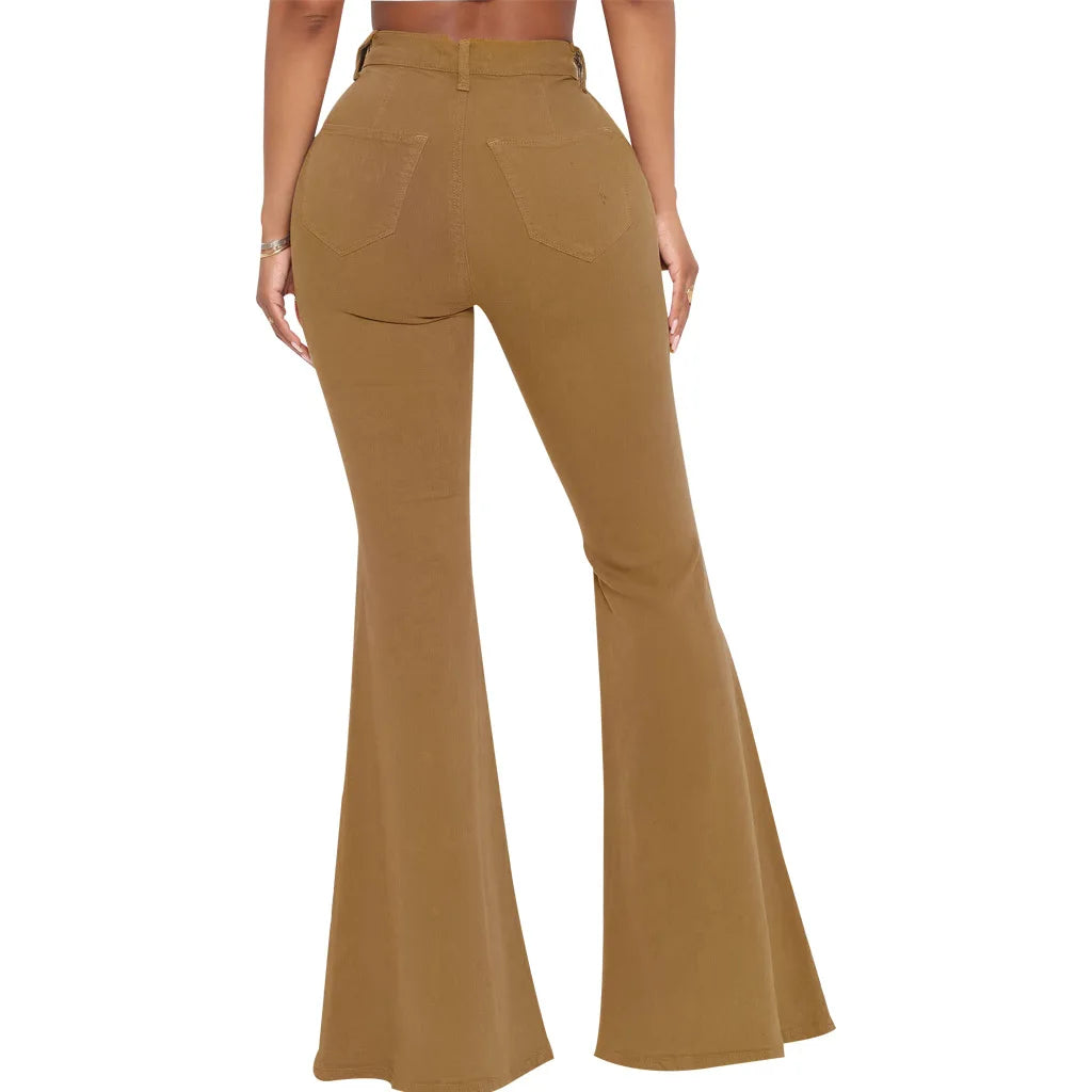Women Jeans Flare Pants Sexy Denim Long Pant Hip Wrap Casual Solid Elegant Splice Regular Slim Fit High Waist Trousers Summer