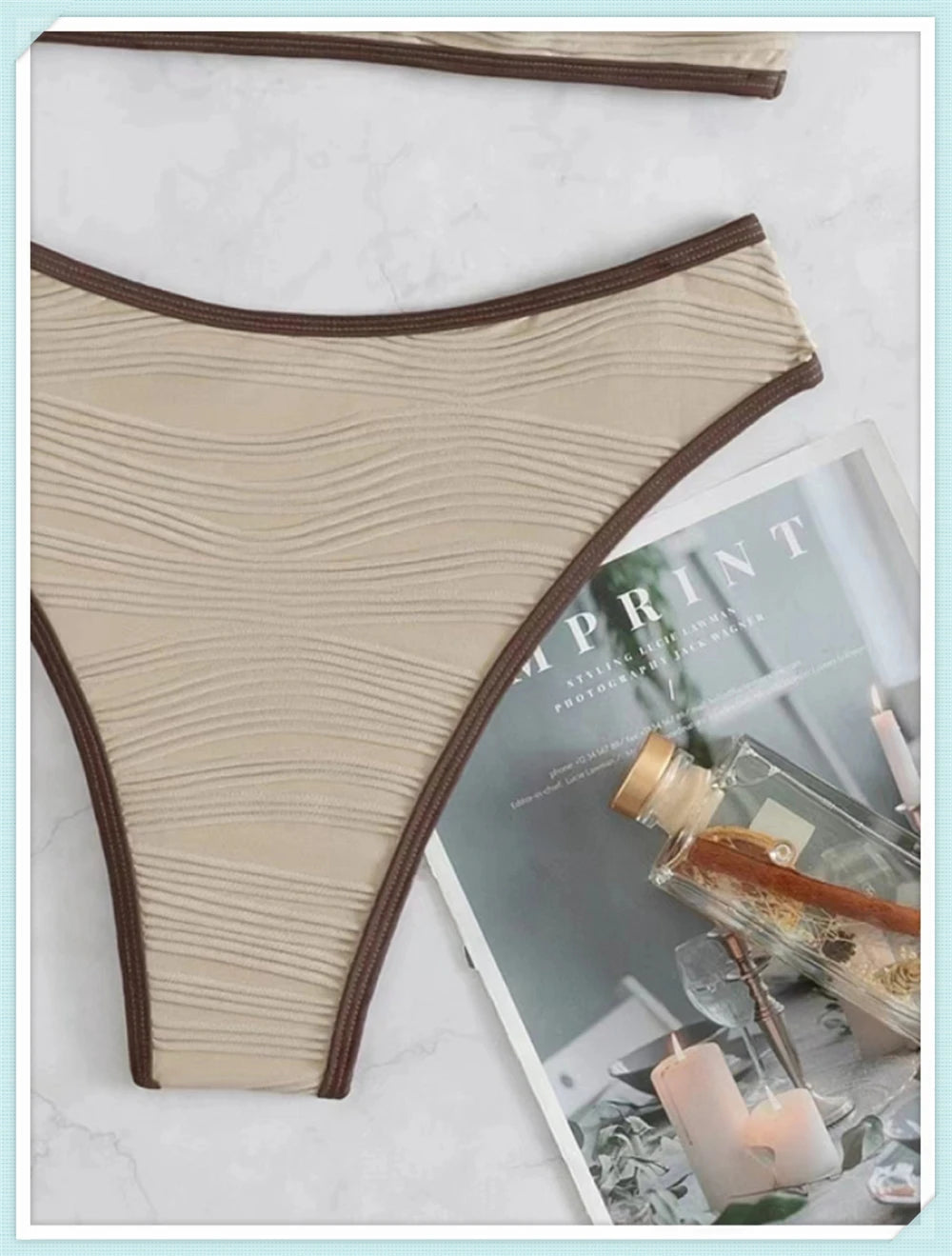 2023 Women Sexy Thong Swimsuit Push Up Swimwear Contrast Binding Bandeau Bikinis Female Bathing Suit Swimming Summer Beachwear