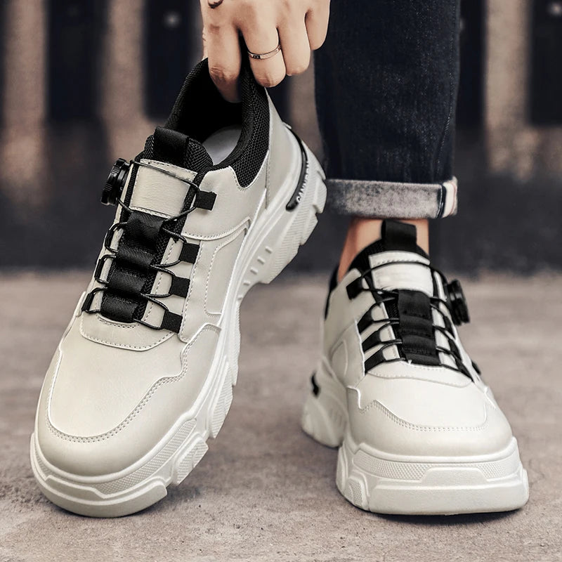 British Style Outdoor Men Work Shoes Rotating Button Fashion Motorcycle Shoes Versatile Men Casual Shoes Comfortable Sport Shoes
