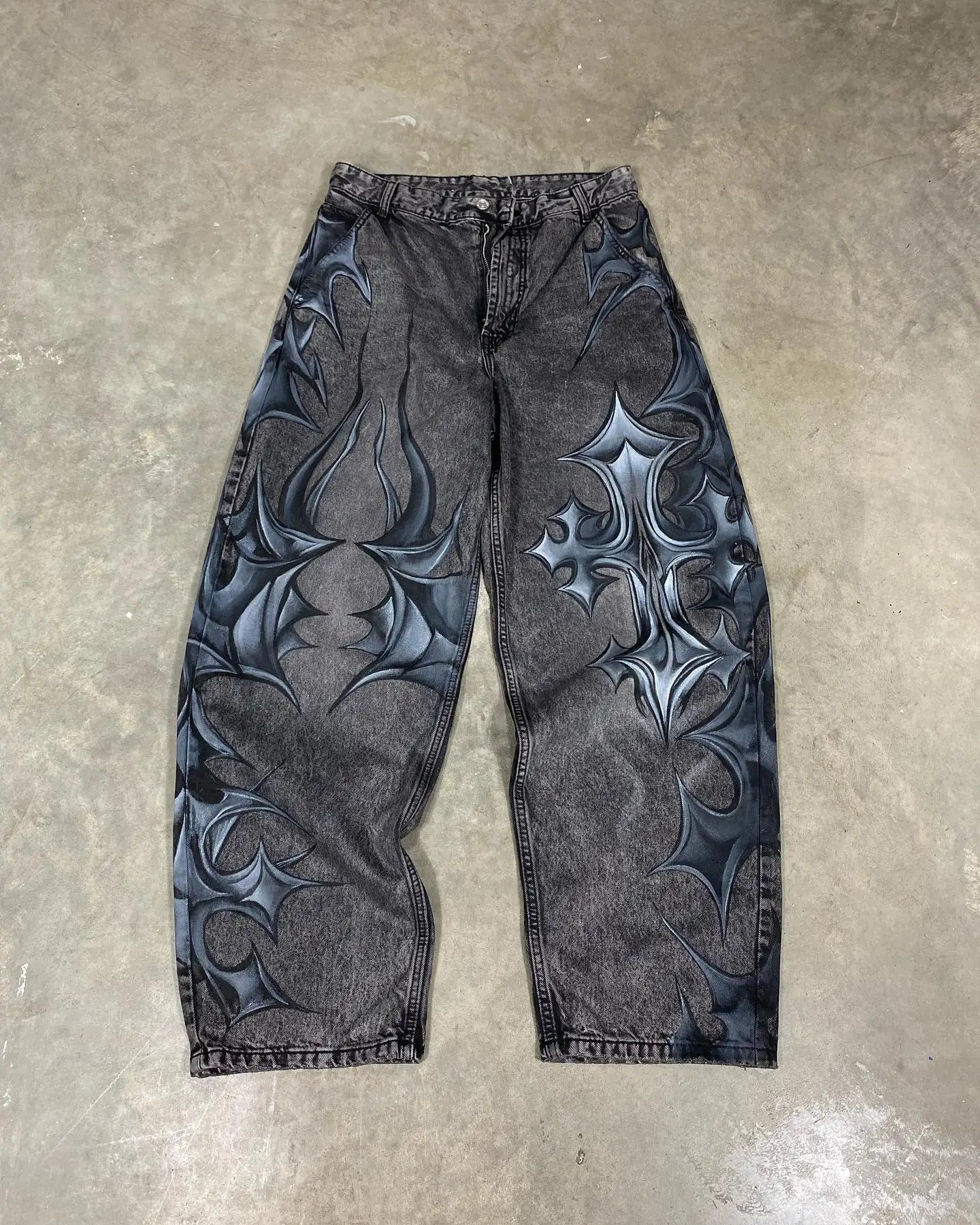 Y2K Graffiti Gothic Jeans Loose Punk Print Jeans Retro Street Street Hip Hop Straight Pants High Street Harajuku Couple Pants