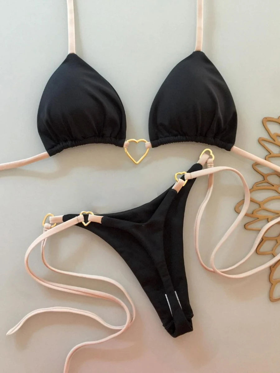 Triangle Thong Bikini 2025 Women Halter Swimsuit Solid Sexy Brazilian Swimwear Female Bathers Bathing Swimming Swim Suit Beach