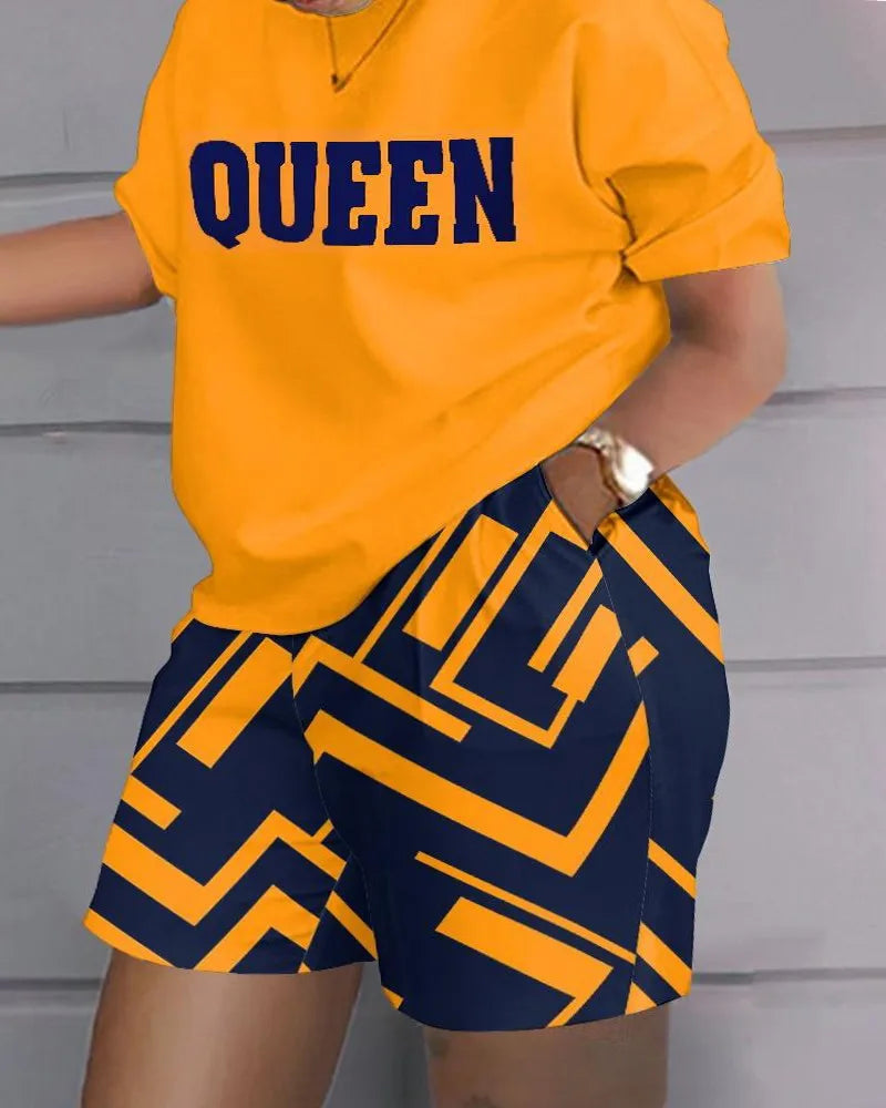 Summer Women's Short Sleeve Shorts Two-piece Set 2024 Fashion Casual Plaid Printed Women's Shorts Pocket Plus Size Set Clothing