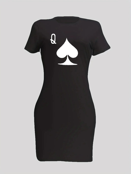 Women's plus size summer Q-letter print short sleeved round neck loose casual T-shirt dress High Street Unisex style