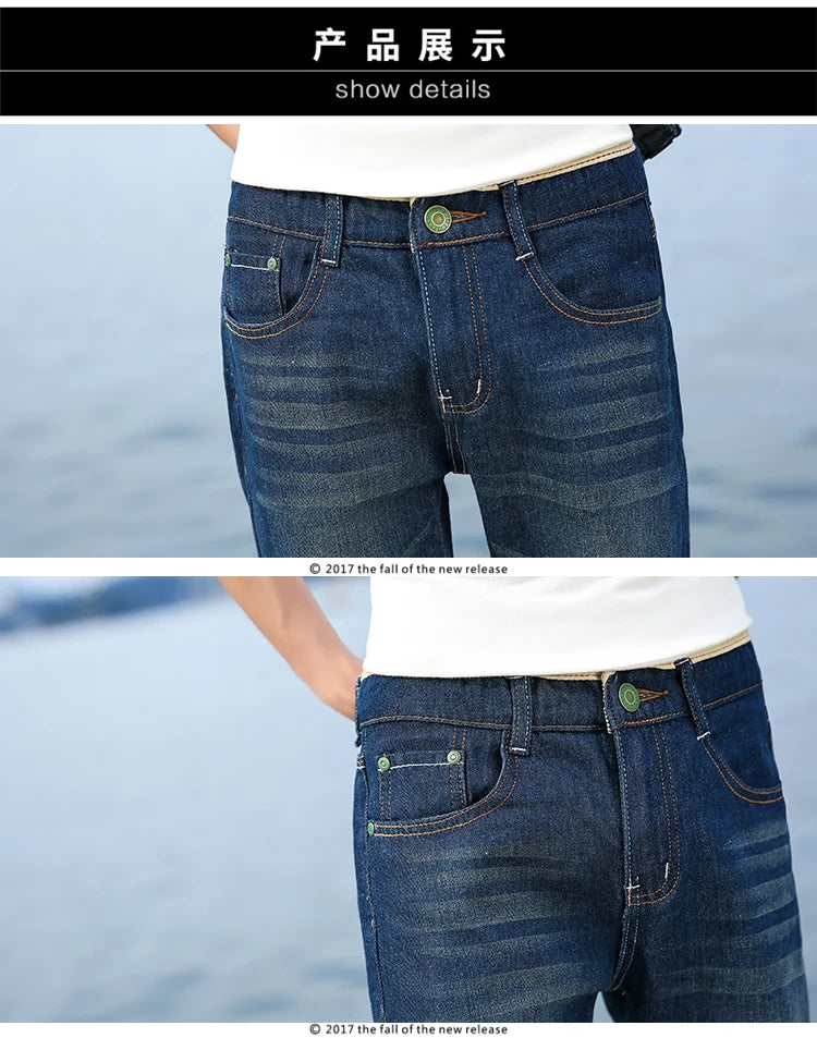 29-40 New Summer Men's Personalized Washable Perforated Denim Pants Large Casual Middle Pants