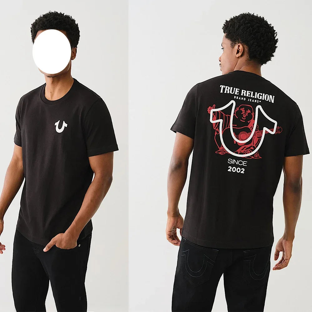 True Religion T-shirt Graphics T-shirt Men Cotton Graphic Crew Neck T-shirt Printed Short Sleeve Comfortable Breathable Top