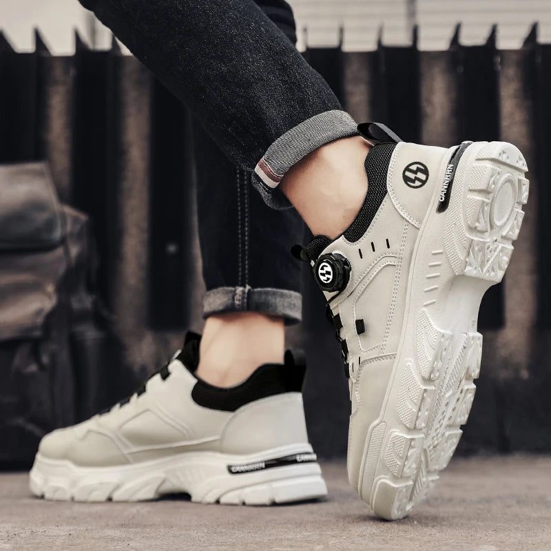 British Style Outdoor Men Work Shoes Rotating Button Fashion Motorcycle Shoes Versatile Men Casual Shoes Comfortable Sport Shoes