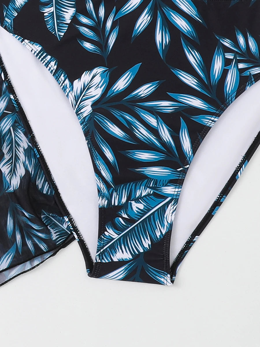 2025 Print Cross V Neck Large Size Halter Bikini 3 Piece Swimsuit Women Swimwear Female Bathing Swimming Swim Suit Beach Bathers