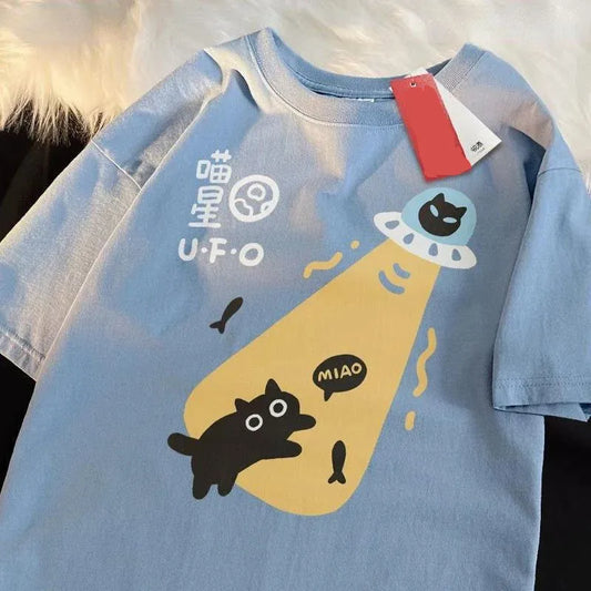 American Retro Short Sleeved T-shirt Men/Women 2025 Summer New Korean Ins Neutral Style Round Neck Top