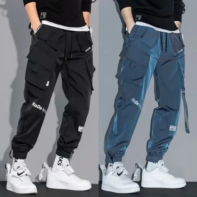 2025 Spring And Autumn New Men's Cargo Pants Loose Fit Multiple Pockets With Drawstring Casual Style Japanese Trendy Brand