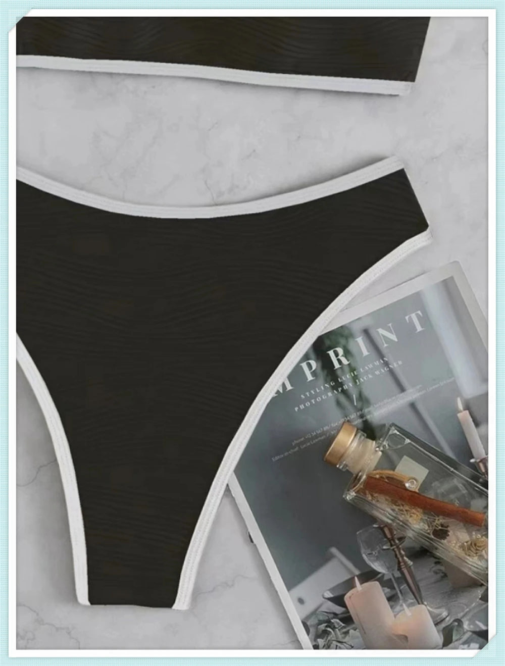 2023 Women Sexy Thong Swimsuit Push Up Swimwear Contrast Binding Bandeau Bikinis Female Bathing Suit Swimming Summer Beachwear