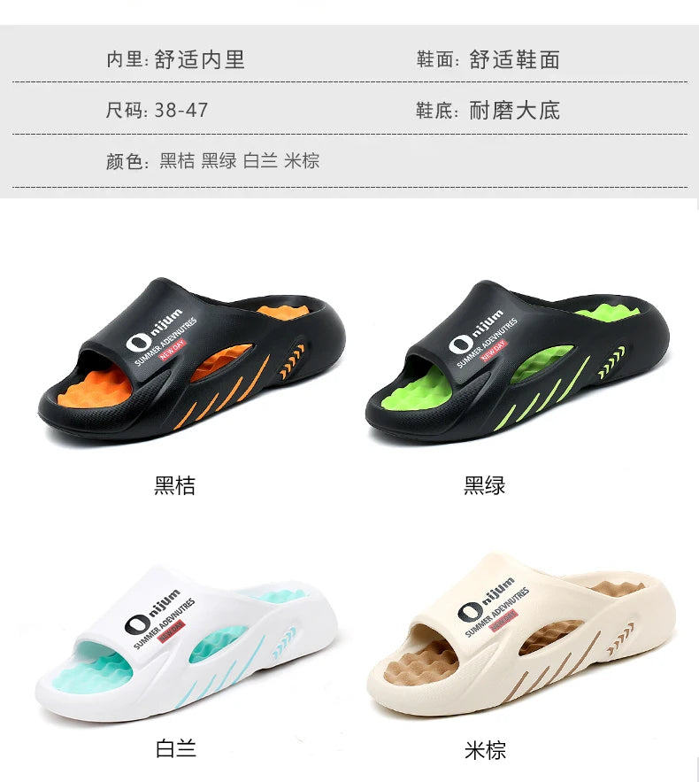 2024 New Men Massage Slippers Slides Indoor Outdoor Sandals Beach Casual Shoes Comfortable Sole Men's Slippers Big Size 38-47