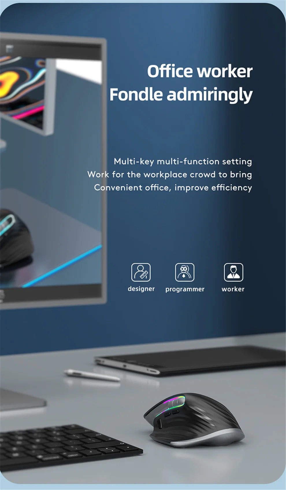 2.4G Wireless Mouse Bluetooth RGB Rechargeable Ergonomic Design Computer Mice For Computer Gaming Office