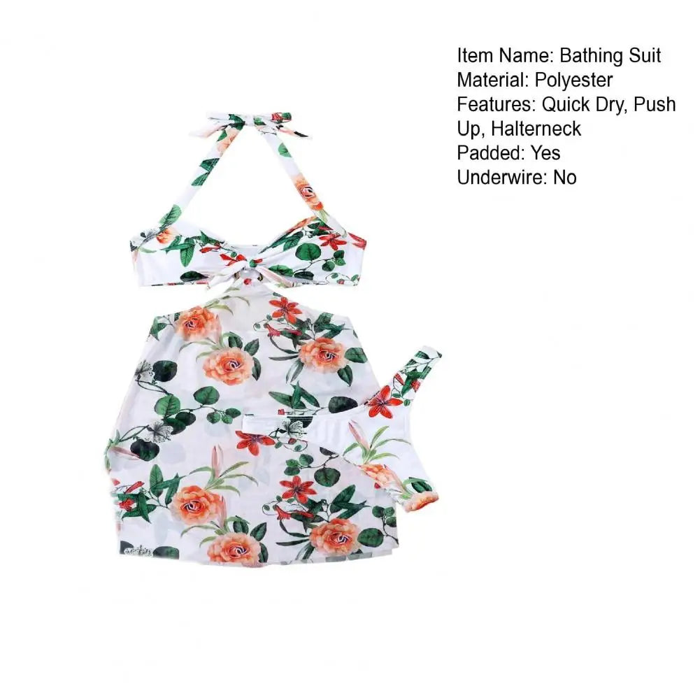 3Pcs/Set Women Swimwear Halter With Skirt Push Up Swim Pool Matching Sexy High Waist Thong Bikinis Set Water Sports Accessory