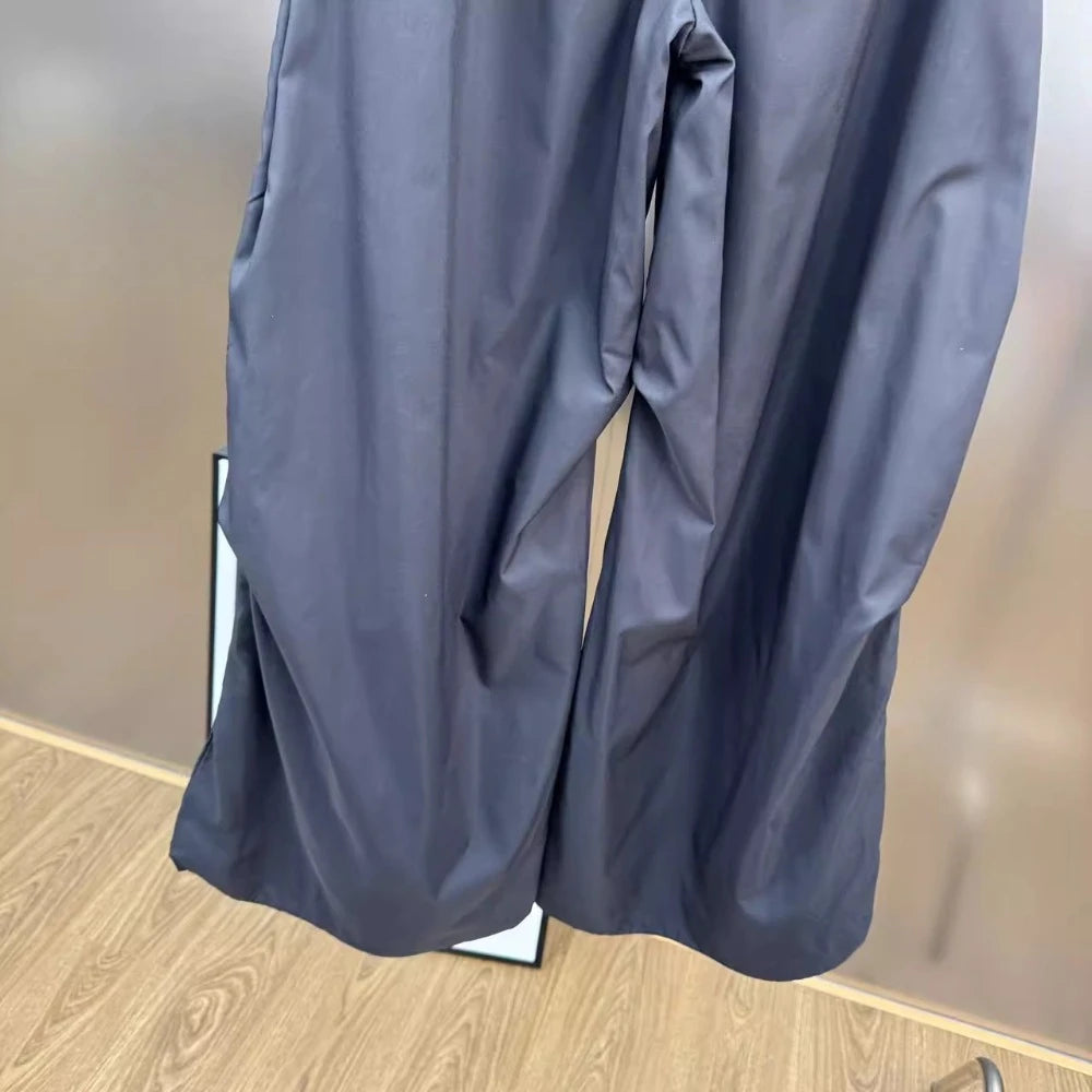 VGH Hit Color Pearl Printed Wide Leg Pant for Women High Waist Spliced Pockets American Streetwear Floor Length Trousers Female