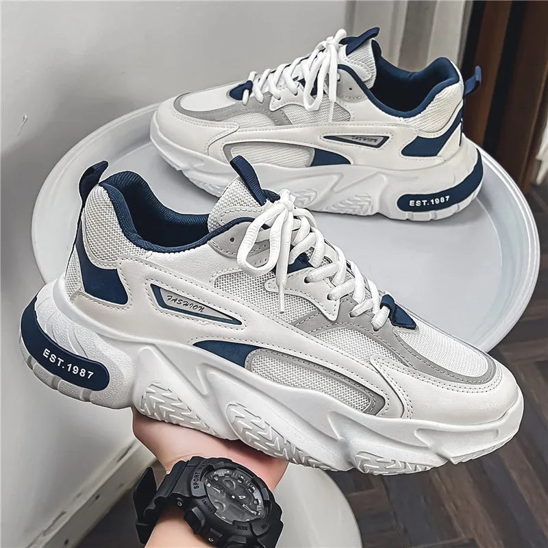 2025 Thick Sole Versatile Clunky Sneaker For Men New Trend Mesh Lace Up Breathable Casual Sports Shoes Increased Soft Soles