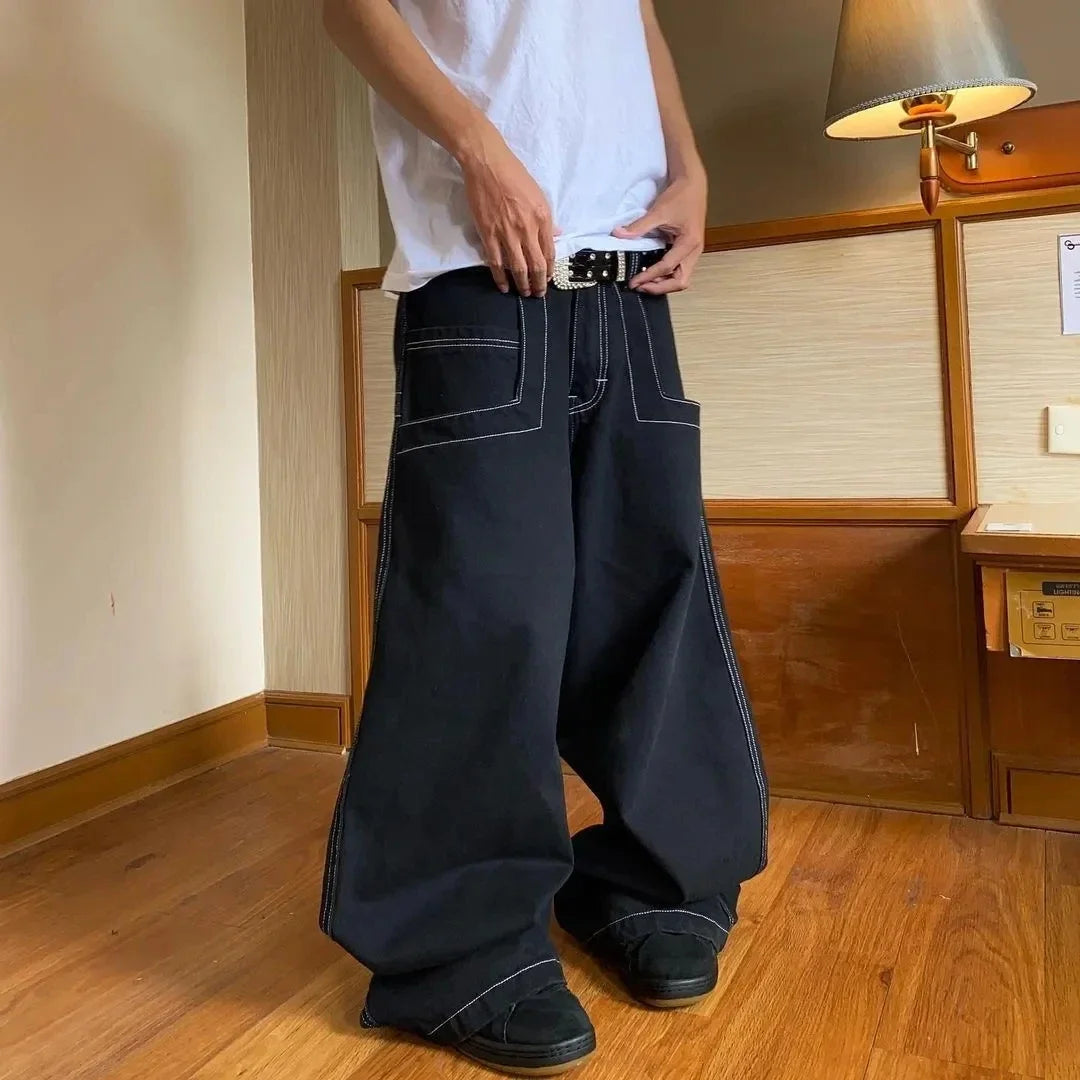 Wexwear Jeans New Y2K Harajuku Hip Hop Letter Embroidered Retro Baggy Jeans Denim Pants Men Women Goth High Waist Wide Trousers