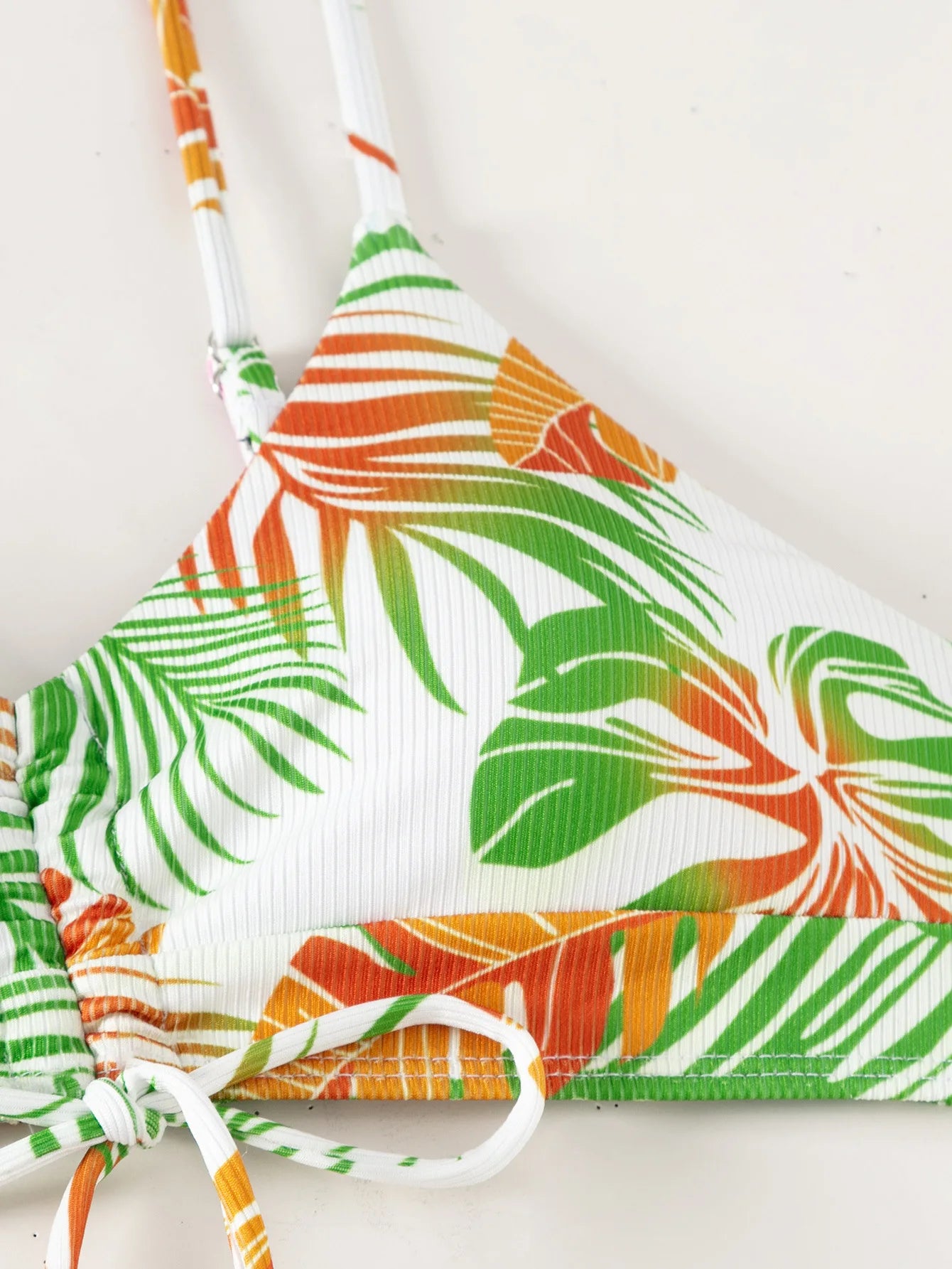 2025 New Women 3 Pieces Swimsuit Leaf Pattern Bikini Set+Long Sleeve Cover Up Tankini Beachwear Drawstring Swimwear Bathing Suit