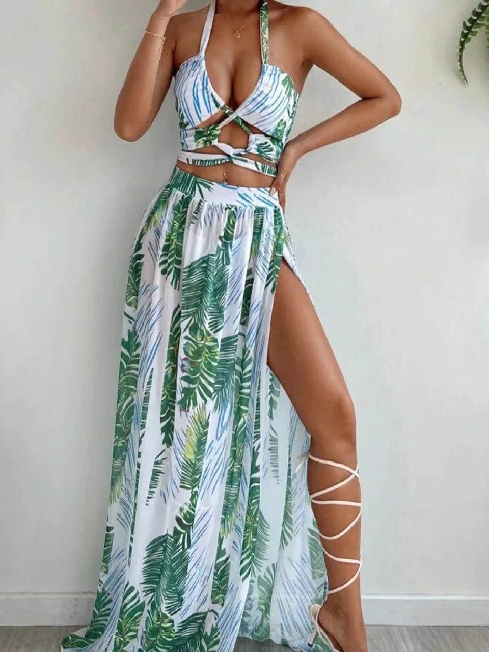 3 Pieces Tie Dye Cross Bikini 2023 Women Sexy Halter Swimsuit & Cover Up Pants Swimwear Bathers Bathing Swimming Suit Beachwear