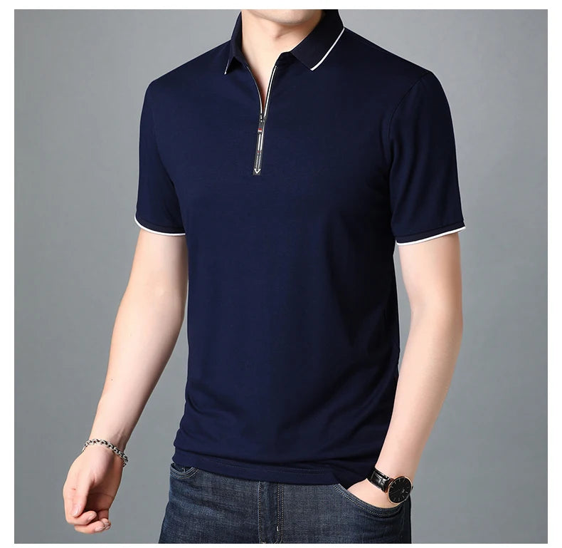 2025 Top Quality New Summer Brand Mens Polo Shirts Designer Plain Zipper Short Sleeve Casual Tops Fashions Man Clothing