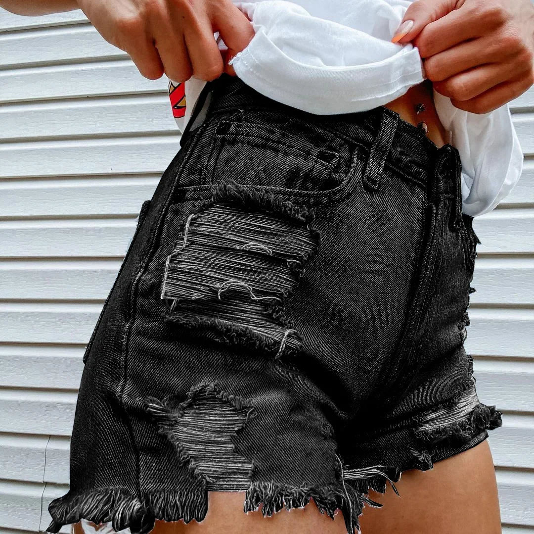 2012 Fashionable Gap Denim Shorts Women's Bite Finger Printing Cross-border E-commerce Amazon Style Breaking Shorts