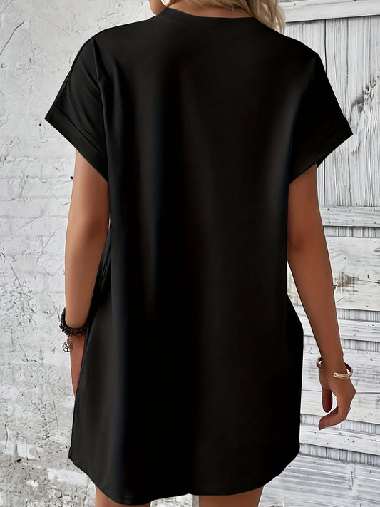 Women's Summer Loose Cross faith Print Round Neck Short Sleeve Pocket Comfortable Casual Plus Size Dress