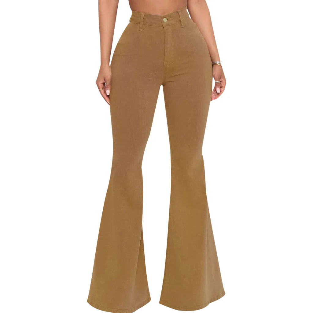 Women Jeans Flare Pants Sexy Denim Long Pant Hip Wrap Casual Solid Elegant Splice Regular Slim Fit High Waist Trousers Summer