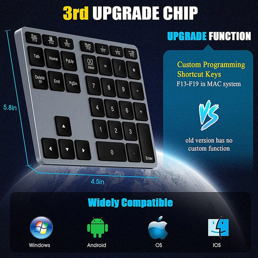 Wireless Number Pad Rechargeable Bluetooth Numeric Keyboard For Mac Windows 35-Keys Aluminum Numpad Keypad For Accountants