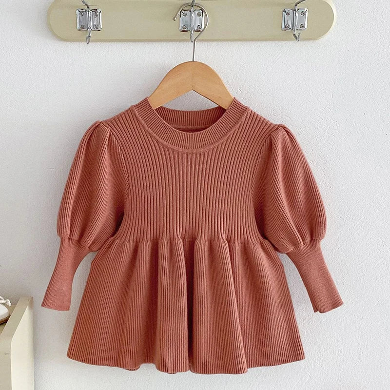 Baby Girls Knit Dress Autumn Winter Princess Dress Knitted Sweater Outfits Long Sleeve Red Christmas Party Dress Kids Clothes