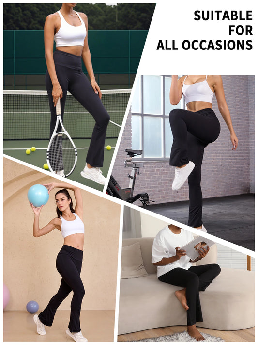 Women's Super Soft Flare Pants High Waisted Tummy Control Workout Yoga Push Up Gym Fitness Long Leggings Bell Bottoms