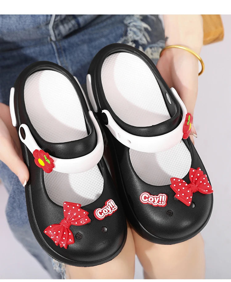Women Mary Jane Sandals Platform Cute Bow Knot Girl Clogs Arch Support Garden Shoes Slip-on Outdoor Beach Shoes Height Increase