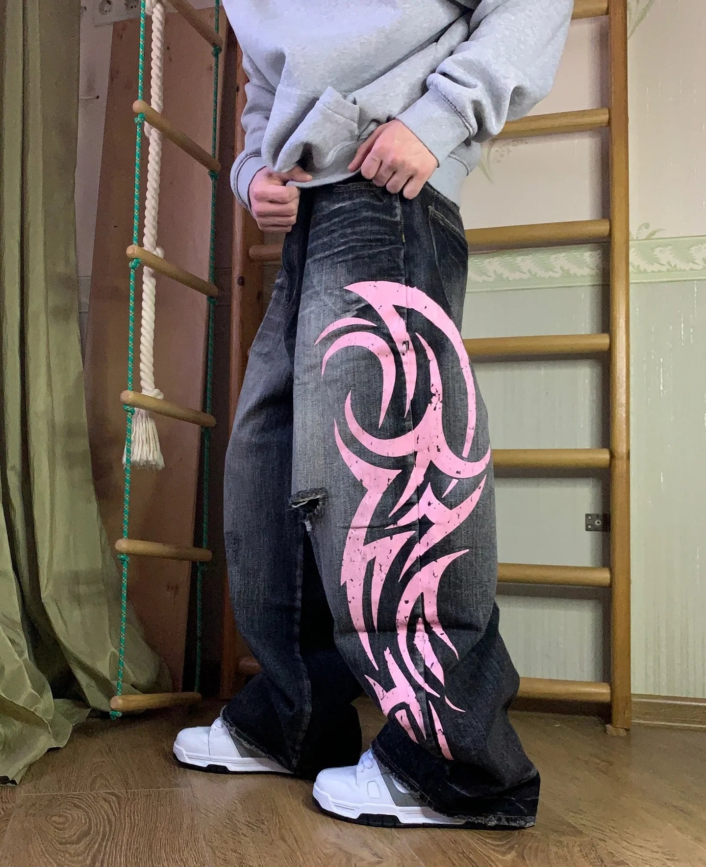 Y2K Graffiti Gothic Jeans Loose Punk Print Jeans Retro Street Street Hip Hop Straight Pants High Street Harajuku Couple Pants