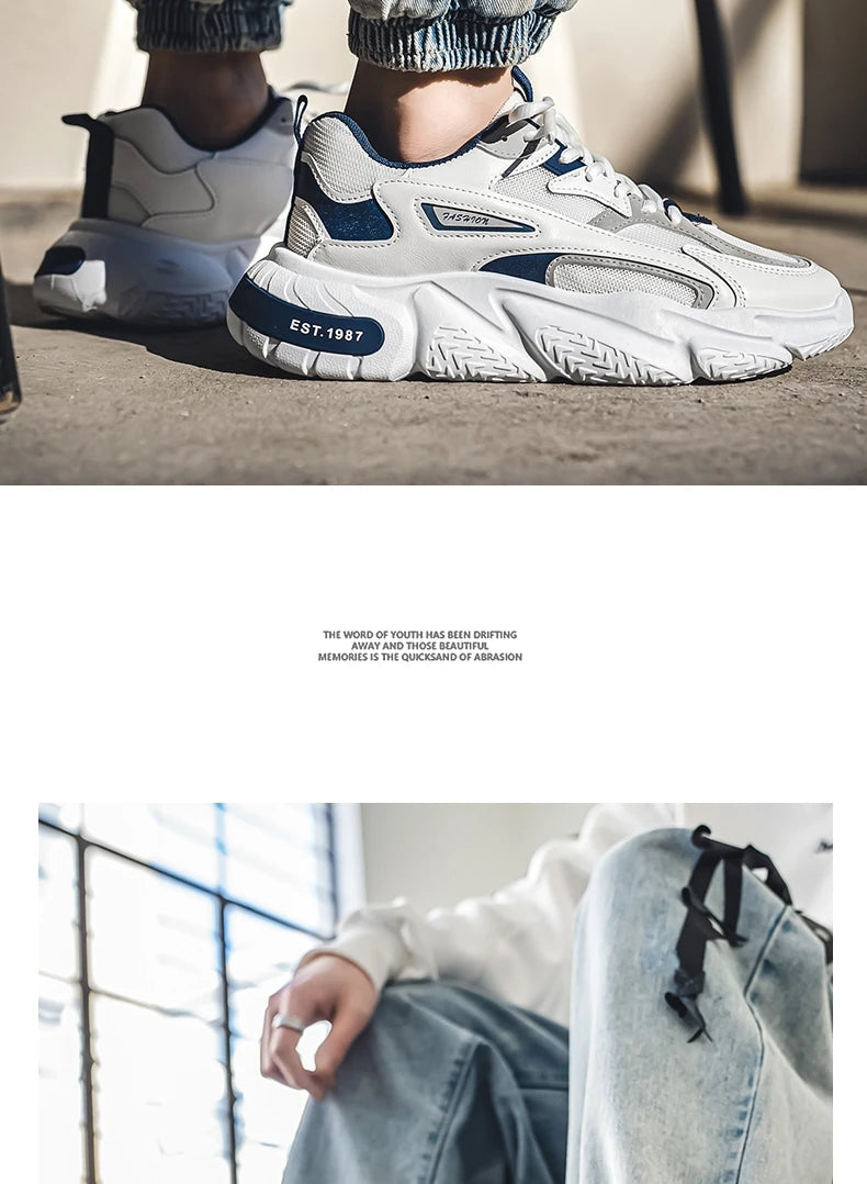 2025 Thick Sole Versatile Clunky Sneaker For Men New Trend Mesh Lace Up Breathable Casual Sports Shoes Increased Soft Soles