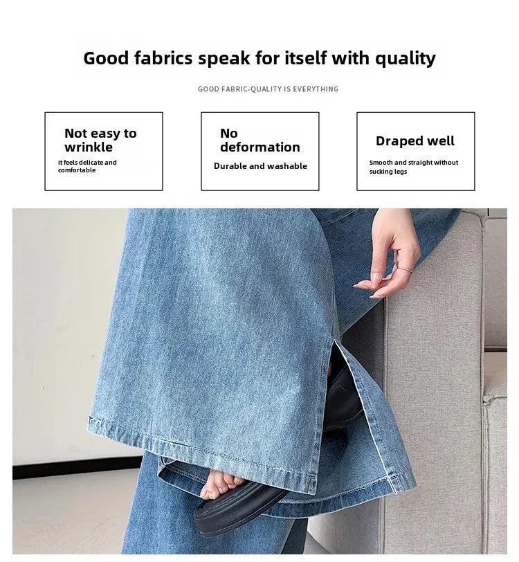 2024 Autumn New Loose-Fit Plus Size Women's Jeans Slimming Wide-Leg Ground-Length Simple Style Casual Ladies Pants