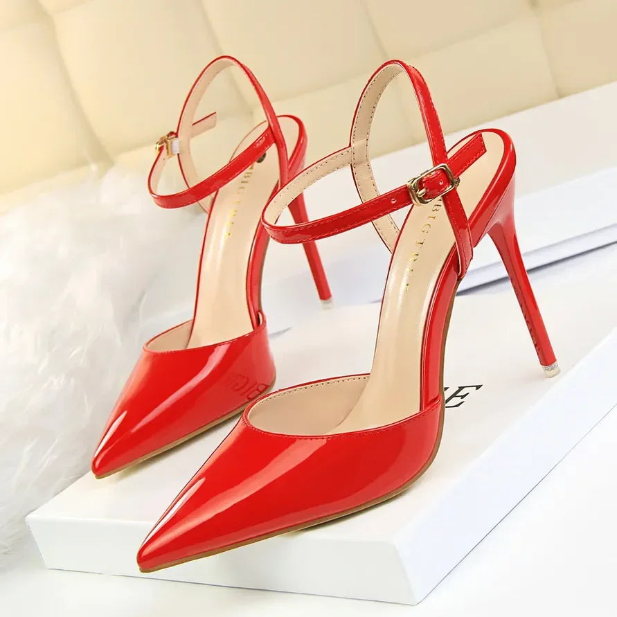 Women 10.5cm High Heels Sandals Lady Metallic Gold Silver Patent Leather Stripper Strap Sandles Wedding Fetish Nightclub Shoes