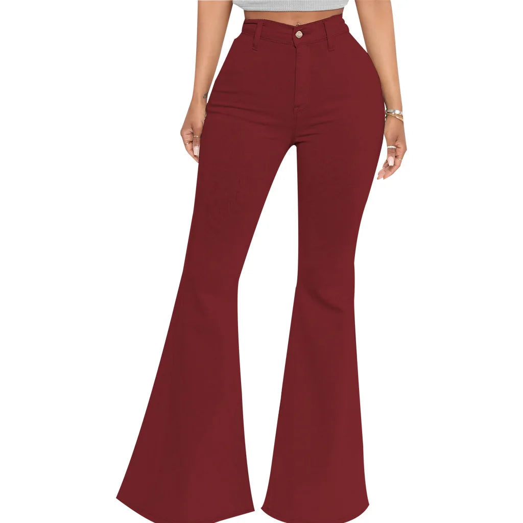 Women Jeans Flare Pants Sexy Denim Long Pant Hip Wrap Casual Solid Elegant Splice Regular Slim Fit High Waist Trousers Summer